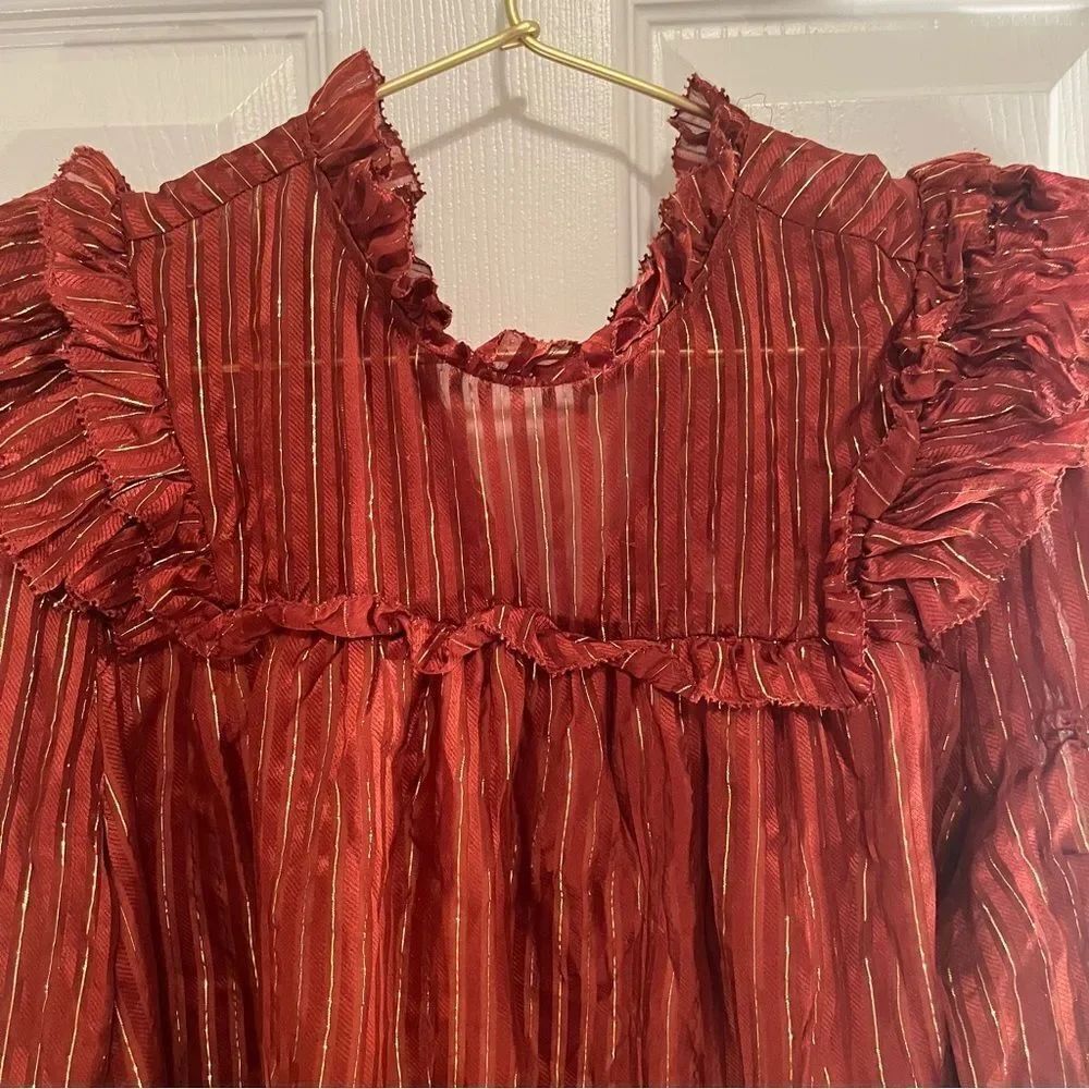 Marie Oliver Metallic Rust Ruffle Blouse - Picture 2 of 6